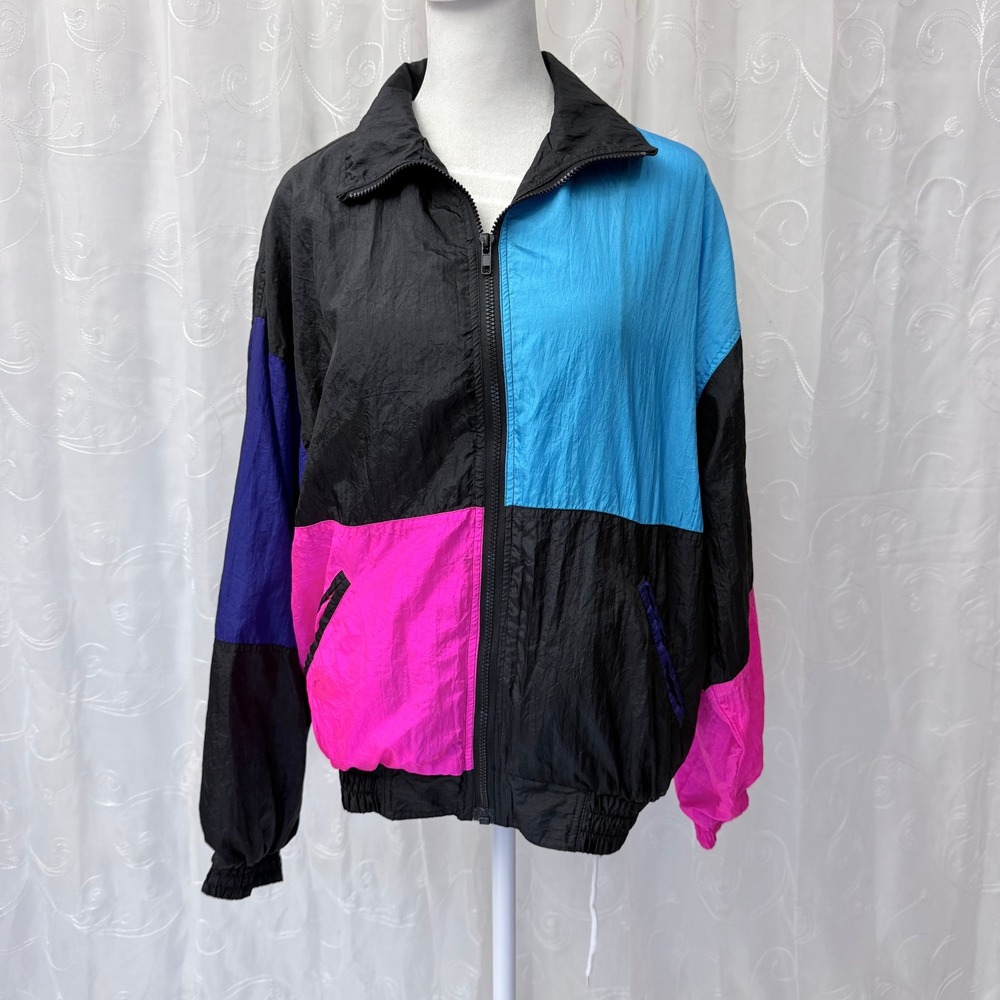 Vintage Red Pepper Action Wear Windbreaker Jacket Colorblock 80s 90s Neon Medium